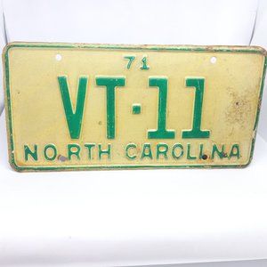 North Carolina 1971 License Tag--Low Number VT-11